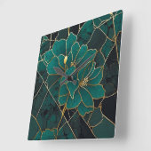 Art Deco Marble Mosaik Floral Emerald Green & Gold Quadratische Wanduhr (Winkel)