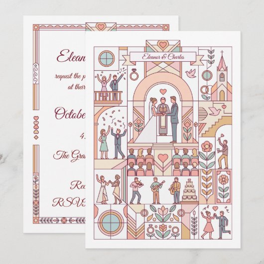 Art Deco Märchenhochzeit Einladung (Vorne/Hinten)