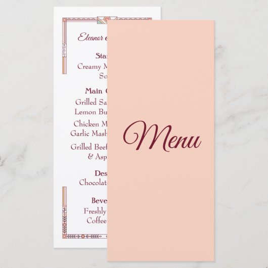 Art Deco Märchenhochzeit Menükarte (Vorne/Hinten)