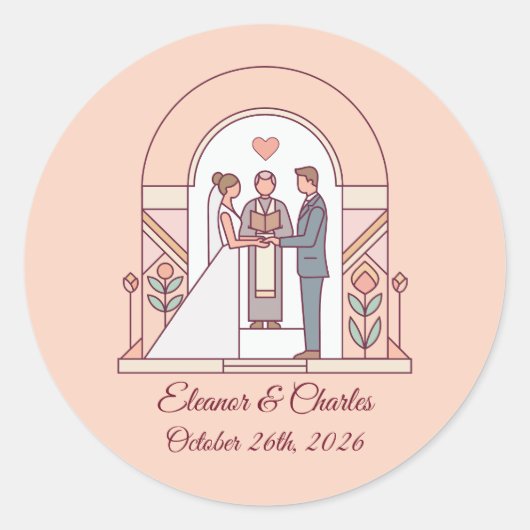 Art Deco Märchenhochzeit Runder Aufkleber (Vorderseite)