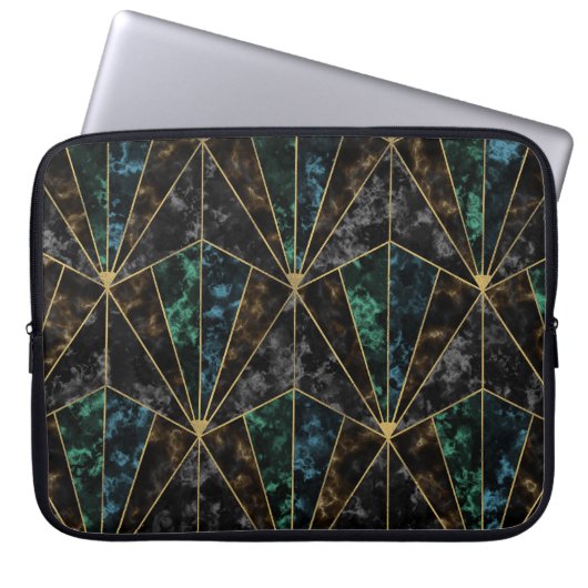 Art-Deco-Marmor: Malachite Luxury Laptopschutzhülle (Vorderseite)