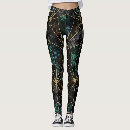 Art-Deco-Marmor: Malachite Luxury Leggings (Vorderseite)