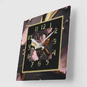 Art Deco Marmor Rosa und schwarz dekoriert Quadratische Wanduhr (Winkel)