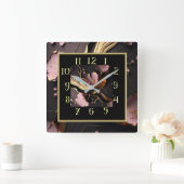 Art Deco Marmor Rosa und schwarz dekoriert Quadratische Wanduhr (Zuhause)