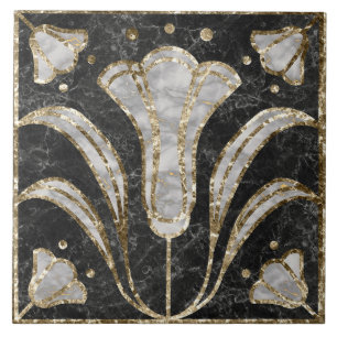 Art Deco Marmor Tile Floral. Bluebell-Blume Fliese