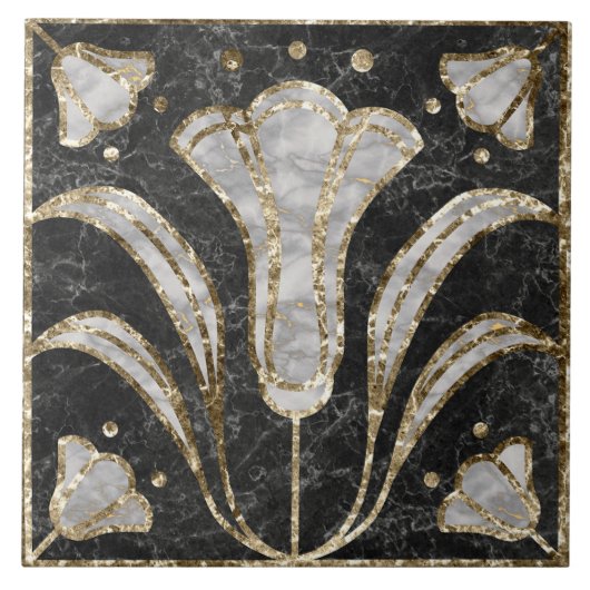 Art Deco Marmor Tile Floral. Bluebell-Blume Fliese (Vorderseite)