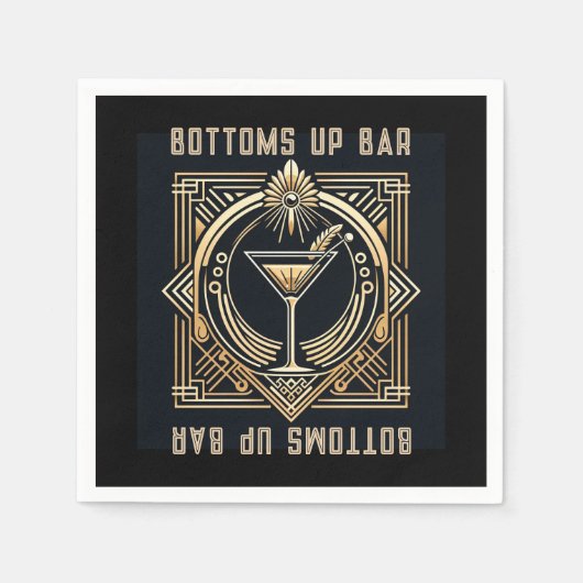 Art Deco Martini-Bar Logo Serviette (Vorderseite)