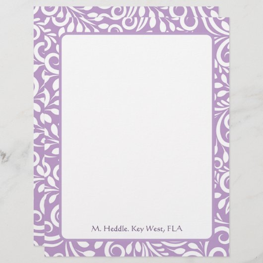 Art Deco Mauve Verziert Personalisiert Letterhead Briefbogen (Vorne/Hinten)