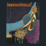 Art Deco Mavis Perfume Werbung Poster<br><div class="desc">Vintage Kunst Deko-Design von Frau mit einer Dusche von Blüten und der Überschrift "Unwiderstehlich!" Farbenfrohe Purpur,  Blues und Golden. Vintag Mavis Parfüm.</div>
