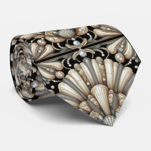 Art Deco Meeresmuschel Faux-Diamant Faux-Seide Krawatte