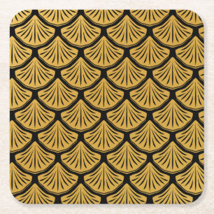 Art Deco Meerjungfrau Schuppen - Schwarz & Gold Rechteckiger Pappuntersetzer