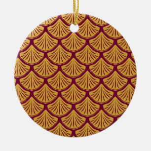 Art Deco Meerjungfrauen-Schuppen - Magenta Keramik Ornament