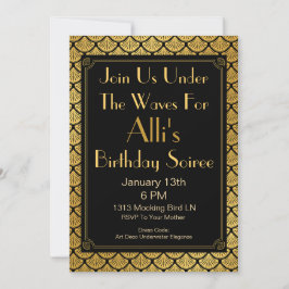 Art Déco Meerjungfrauenskala - Schwarz & Gold Einladung