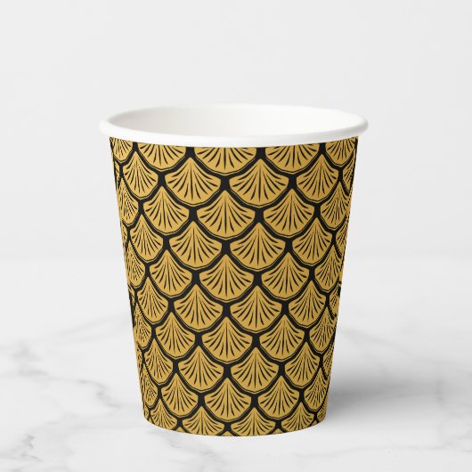 Art Déco Meerjungfrauenskala - Schwarz & Gold Pappbecher (Vorderseite)