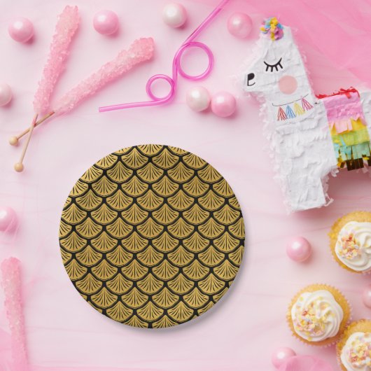 Art Déco Meerjungfrauenskala - Schwarz & Gold Pappteller (Party)