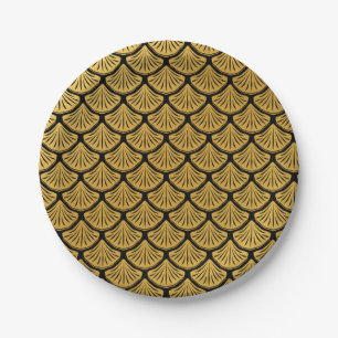 Art Déco Meerjungfrauenskala - Schwarz & Gold Pappteller
