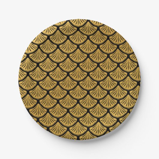 Art Déco Meerjungfrauenskala - Schwarz & Gold Pappteller (Vorderseite)