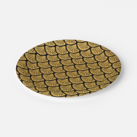 Art Déco Meerjungfrauenskala - Schwarz & Gold Pappteller (Schrägansicht)
