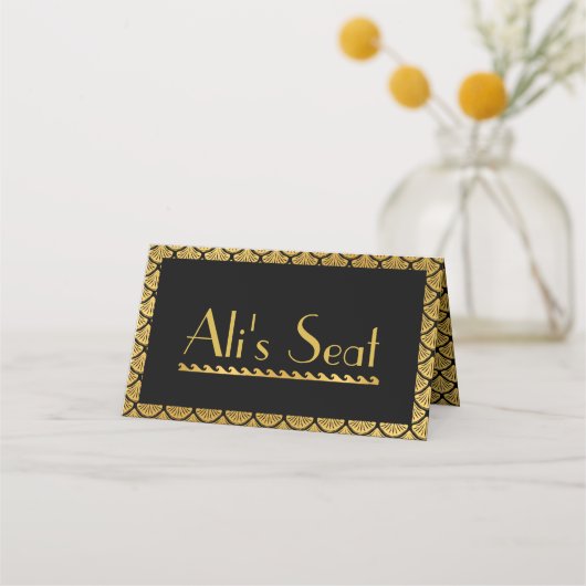 Art Déco Meerjungfrauenskala - Schwarz & Gold Platzkarte (Vorderseite)