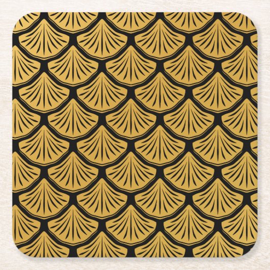 Art Déco Meerjungfrauenskala - Schwarz & Gold Rechteckiger Pappuntersetzer (Vorderseite)