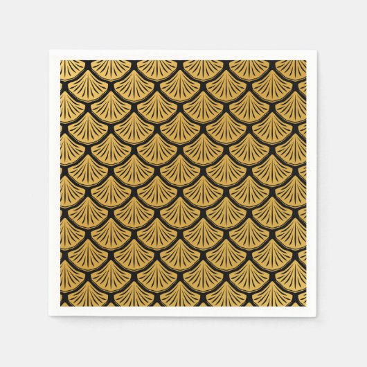 Art Déco Meerjungfrauenskala - Schwarz & Gold Serviette (Vorderseite)