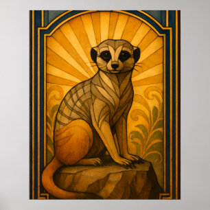 Art Deco Meerkat Illustration Poster