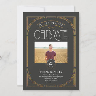 Art Deco Meilenstein (Falsches Gold) Einladung