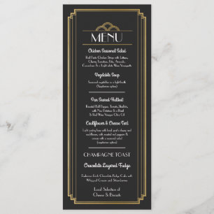 Art Deco Menü Gold Schwarz Hochzeitsempfang Einladung