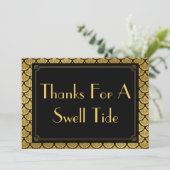 Art Deco Mermaid Scales - Dank Schwarz & Gold Dankeskarte (Stehend Vorderseite)