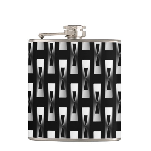 Art Deco Metallic Geometric - Silber und Schwarz Flachmann (Vorderseite)