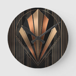 Art Deco Metallische Geometrische Eleganz Runde Wanduhr