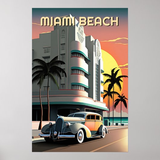 Art Deco Miami Beach Drive Sunset Poster (Vorne)