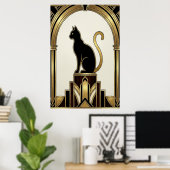 Art Deco Minimalist Noir Torbogen Katze Poster (Heimbüro)