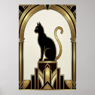 Art Deco Minimalist Noir Torbogen Katze Poster
