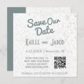 Art Deco Minimalistischer Aquamariner und grauer Q Save The Date (Vorne/Hinten)