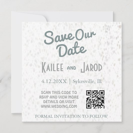Art Deco Minimalistischer Aquamariner und grauer Q Save The Date (Vorderseite)