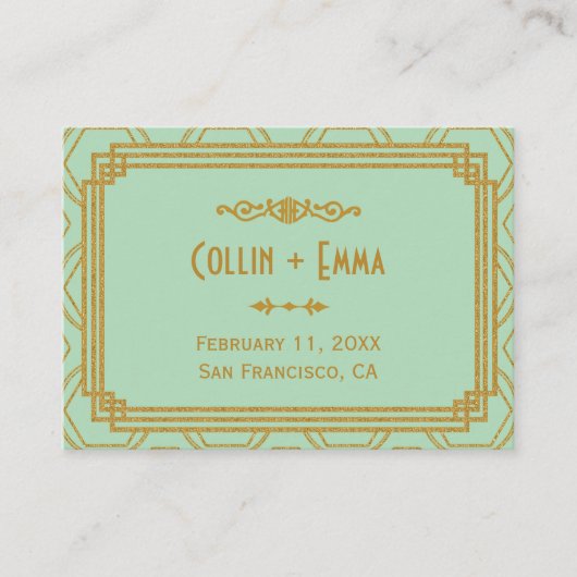 Art Deco Mint Hochzeiten Platzkarten (Vorderseite)