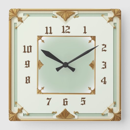 Art Deco Mint Quadratische Wanduhr (Vorderseite)
