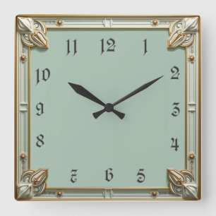 Art Deco Mint Quadratische Wanduhr
