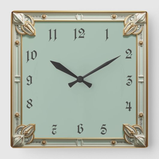 Art Deco Mint Quadratische Wanduhr (Vorderseite)