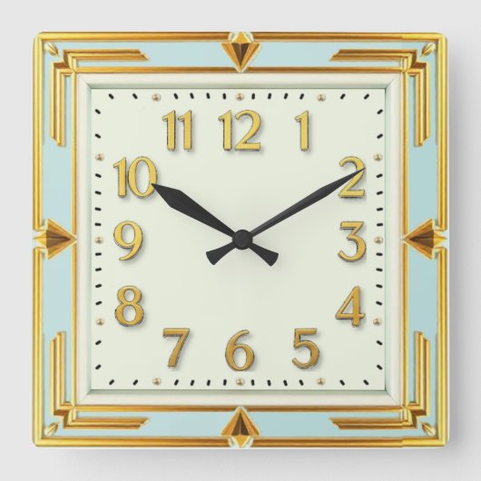 Art Deco Mint Quadratische Wanduhr (Vorderseite)