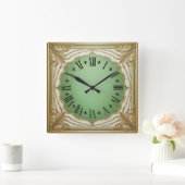 Art Deco Mint Quadratische Wanduhr (Zuhause)