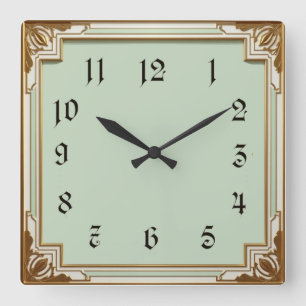 Art Deco Mint Quadratische Wanduhr
