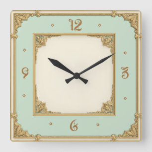 Art Deco Mint Quadratische Wanduhr