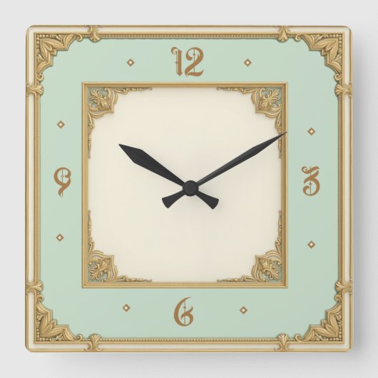 Art Deco Mint Quadratische Wanduhr (Vorderseite)