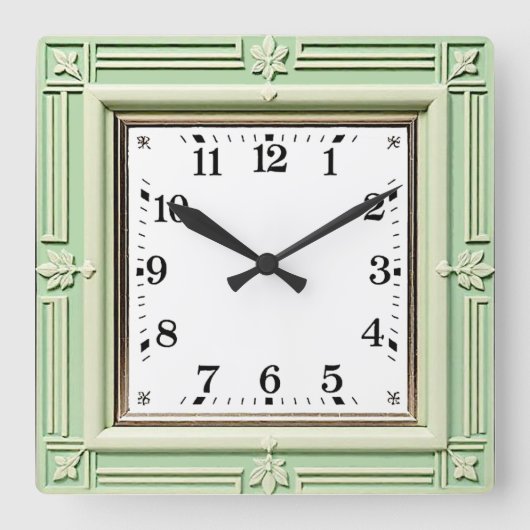 Art Deco Mint Quadratische Wanduhr (Vorderseite)