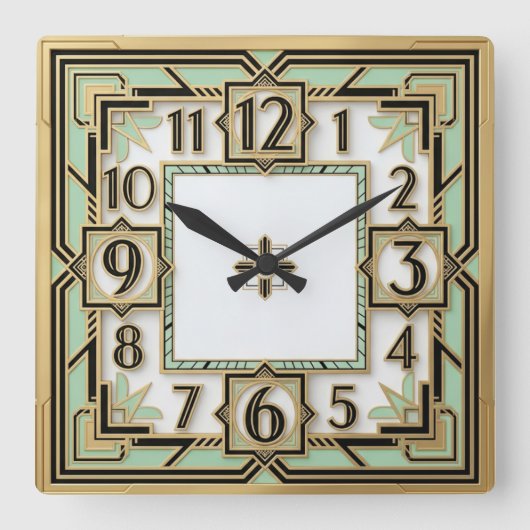 Art Deco Mint Quadratische Wanduhr (Vorderseite)