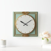 Art Deco Mint Quadratische Wanduhr (Zuhause)