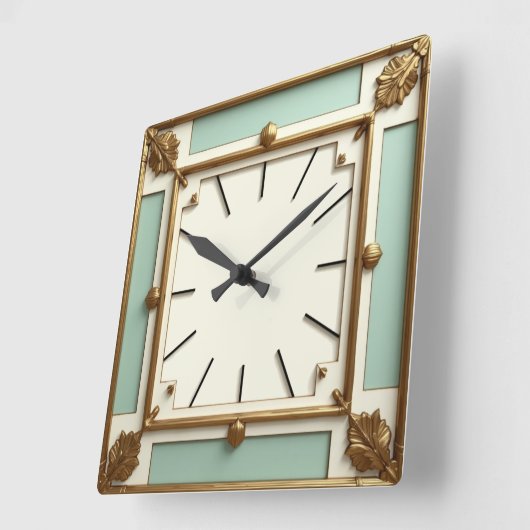 Art Deco Mint Quadratische Wanduhr (Winkel)