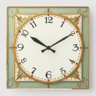 Art Deco Mint Quadratische Wanduhr